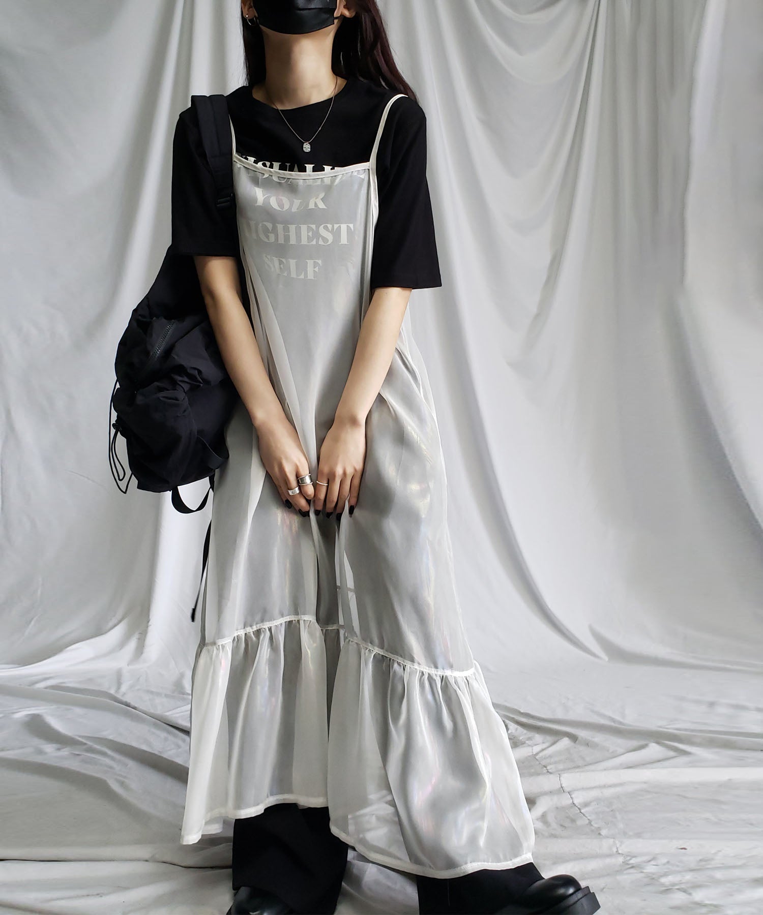 オーロラグロスオーガンジーギャザーフレアキャミワンピース / Aurora gloss organdygather flare cami onepiece