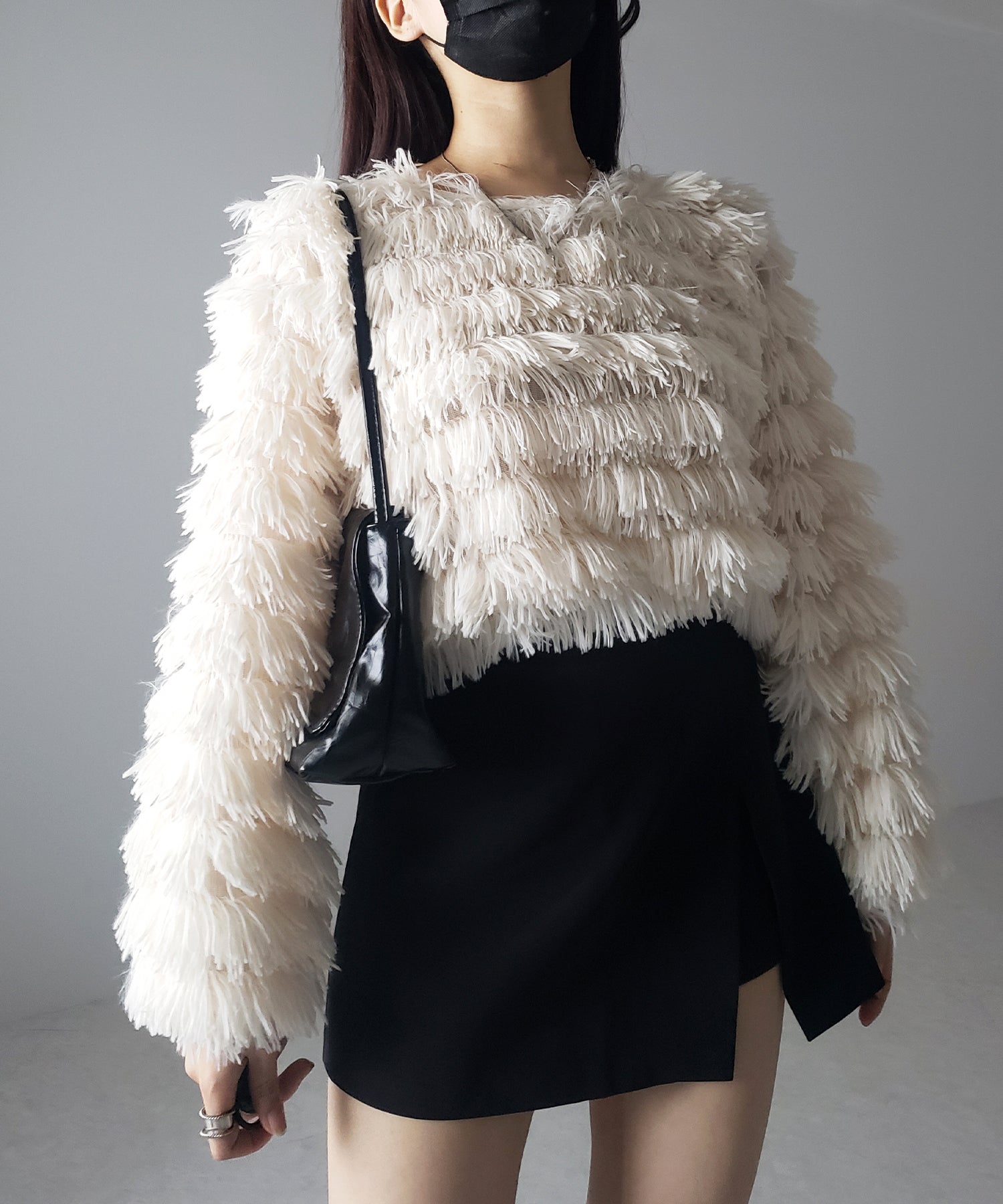 【 4color 】シャギーファーフリンジオーバートップス /shaggy fur fringe over tops