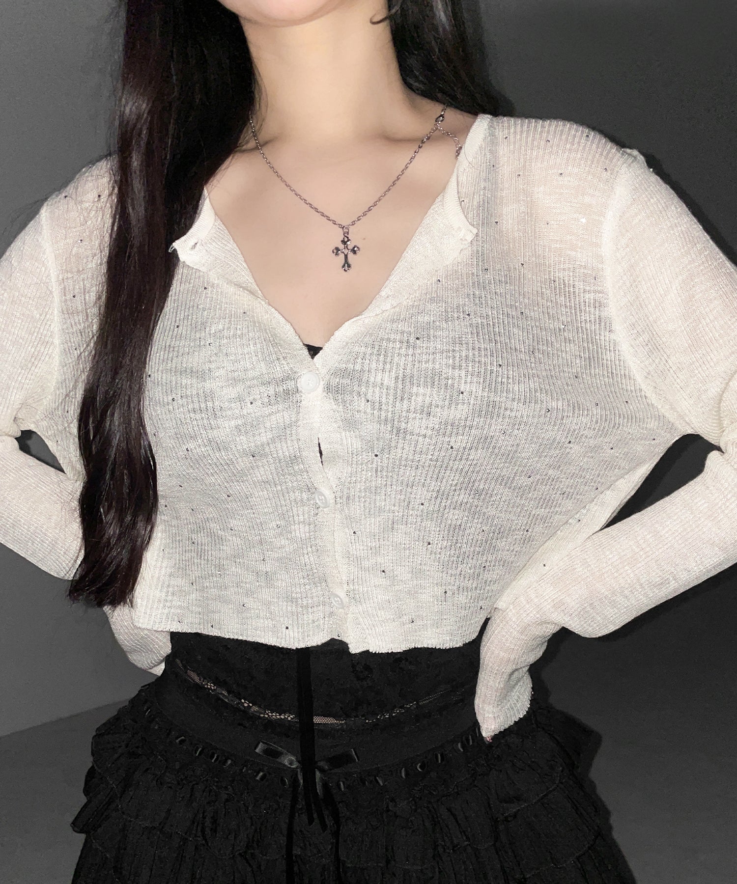 ラインストーンシアーニットカーディガン / Rhine stone sheer knit cardigan