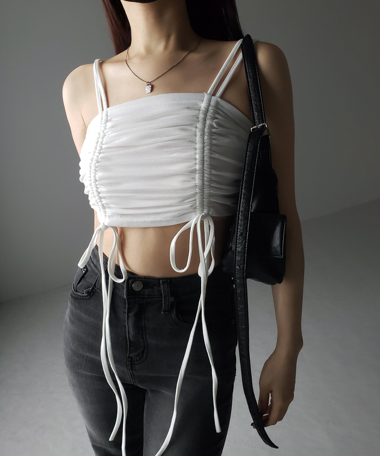 3WAYクロスストラップリボンシャーリングショートキャミソール / 3WAY cross strap ribbon shirring short camisole