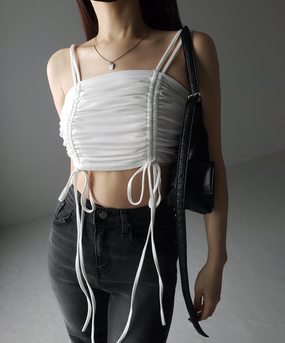3WAYクロスストラップリボンシャーリングショートキャミソール / 3WAY cross strap ribbon shirring short camisole