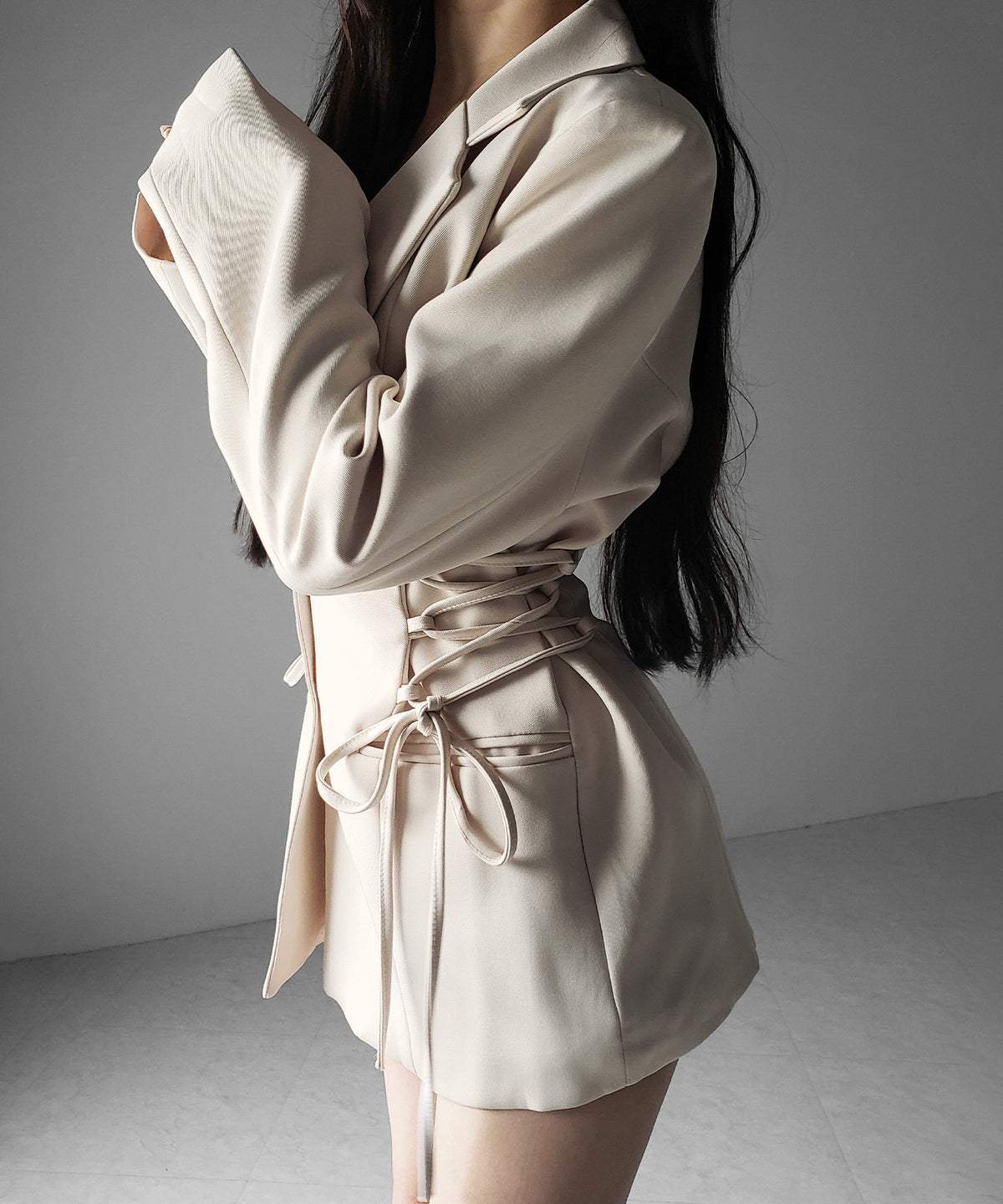 レースアップリボンスリムテーラードジャケット / lace-up ribbon slim tailored jacket