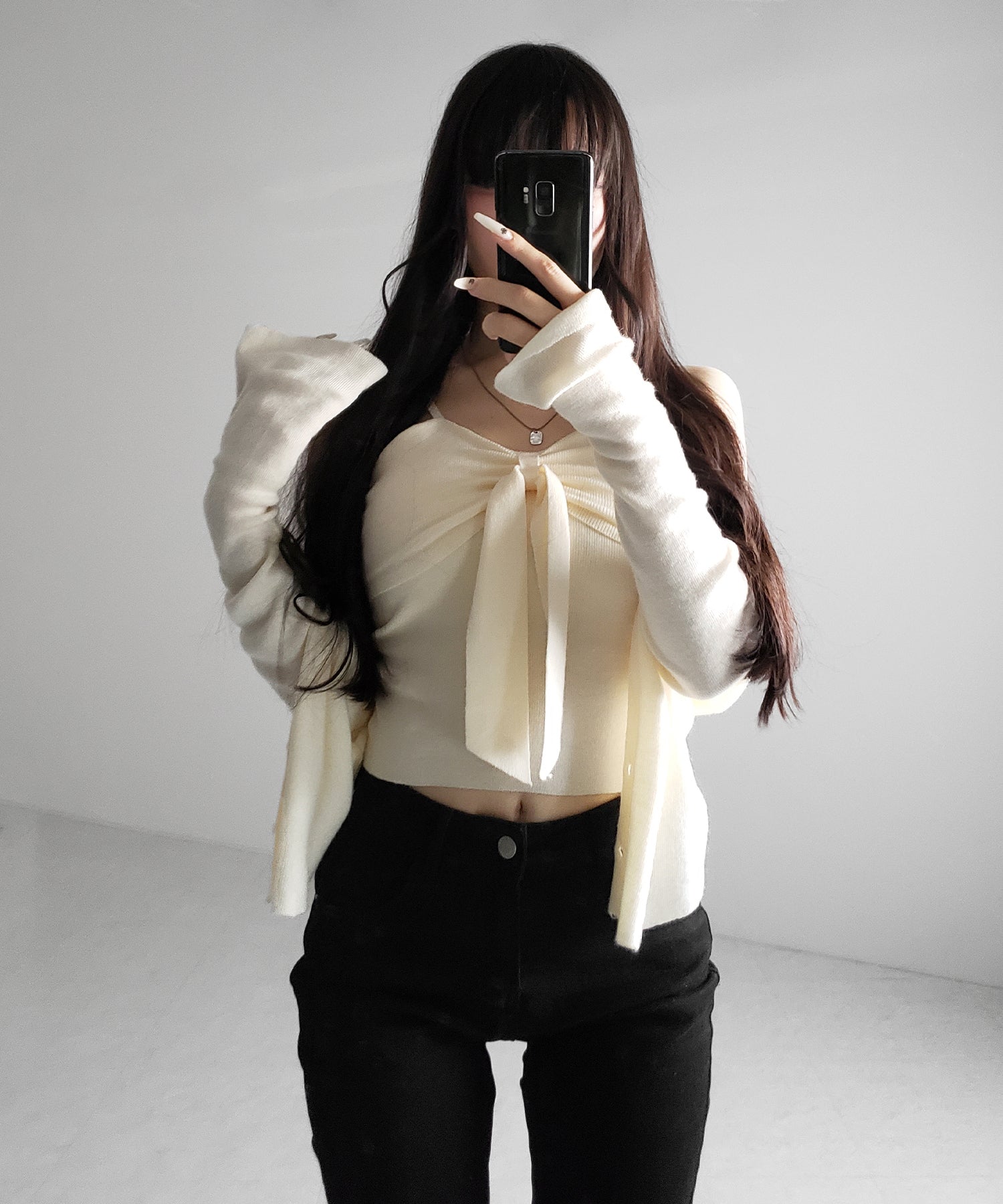 【 2点セット 】リボンニットキャミソール + カーディガンセット /ribbon knit camisole + cardigan SET