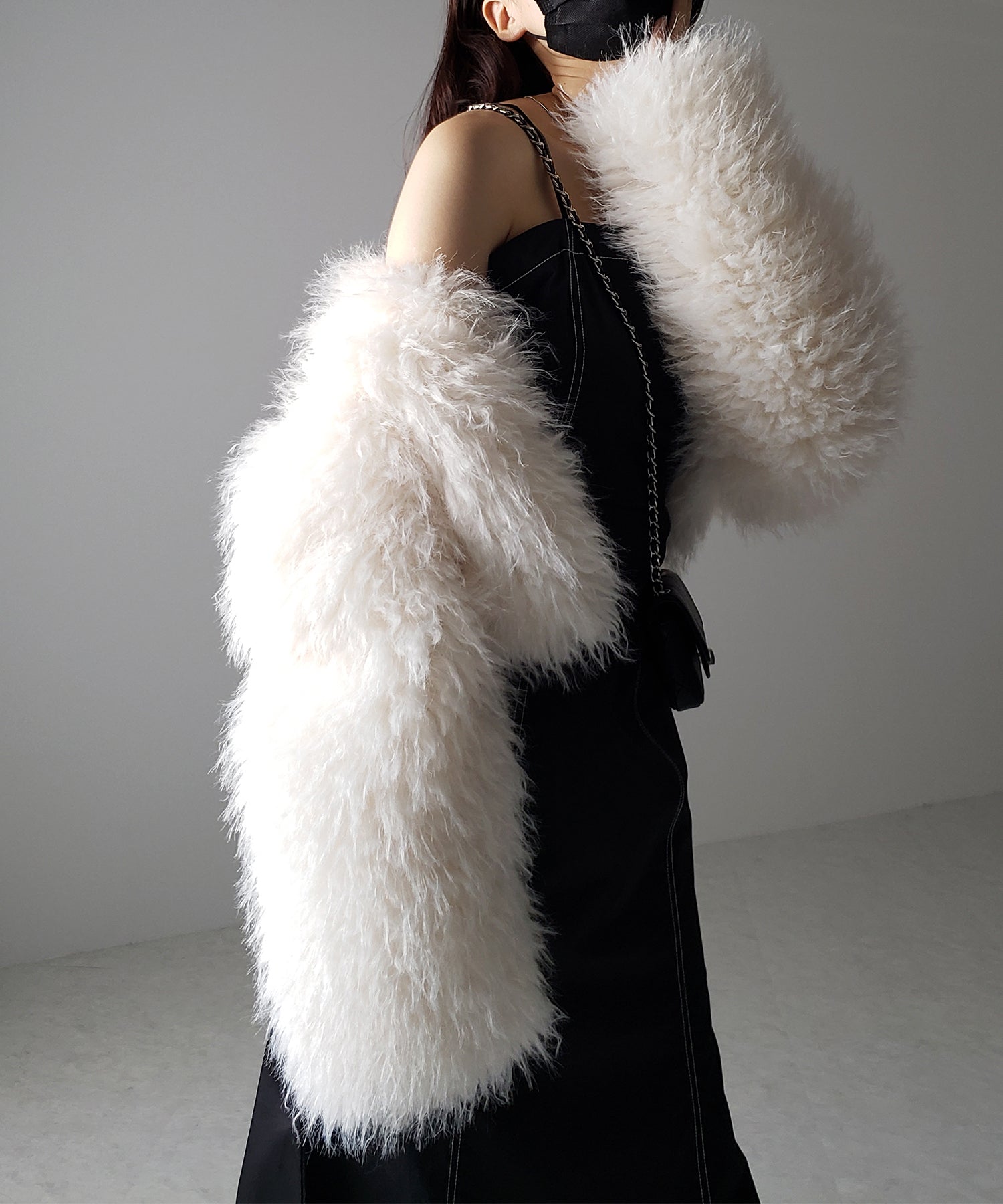 【 5color 】シャギーファーノーカラーボリュームショートコート/ shaggy fur nocollar volume short coat