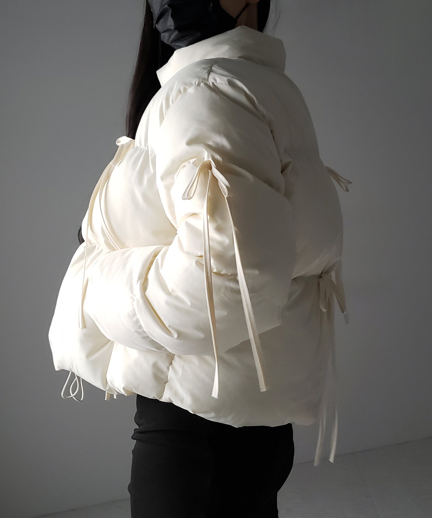 【 裾絞り可能2WAY 】ストラップリボンショートパフダウンジャケット / strap ribbon short puff down jacket