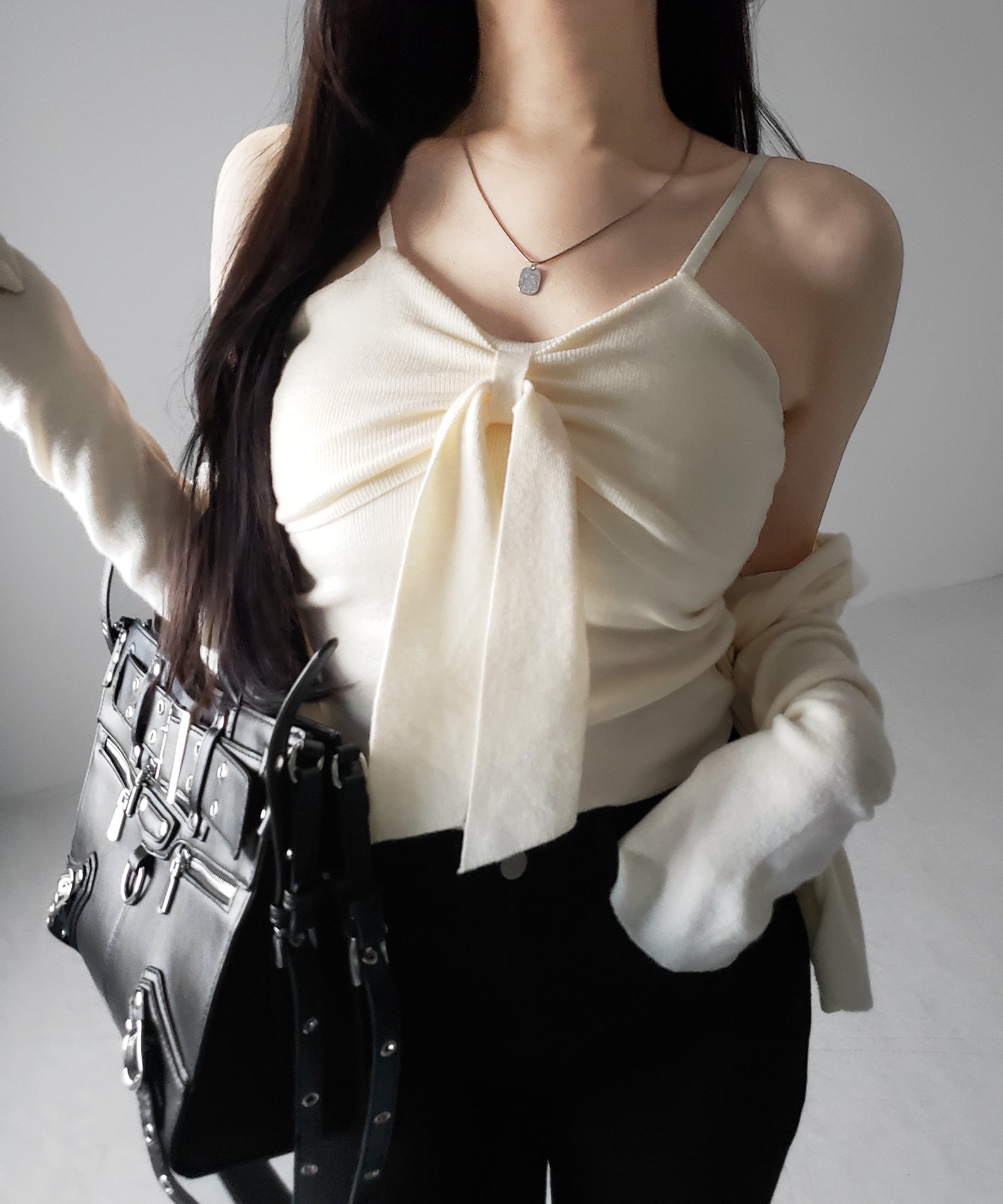 【 2点セット 】リボンニットキャミソール + カーディガンセット /ribbon knit camisole + cardigan SET