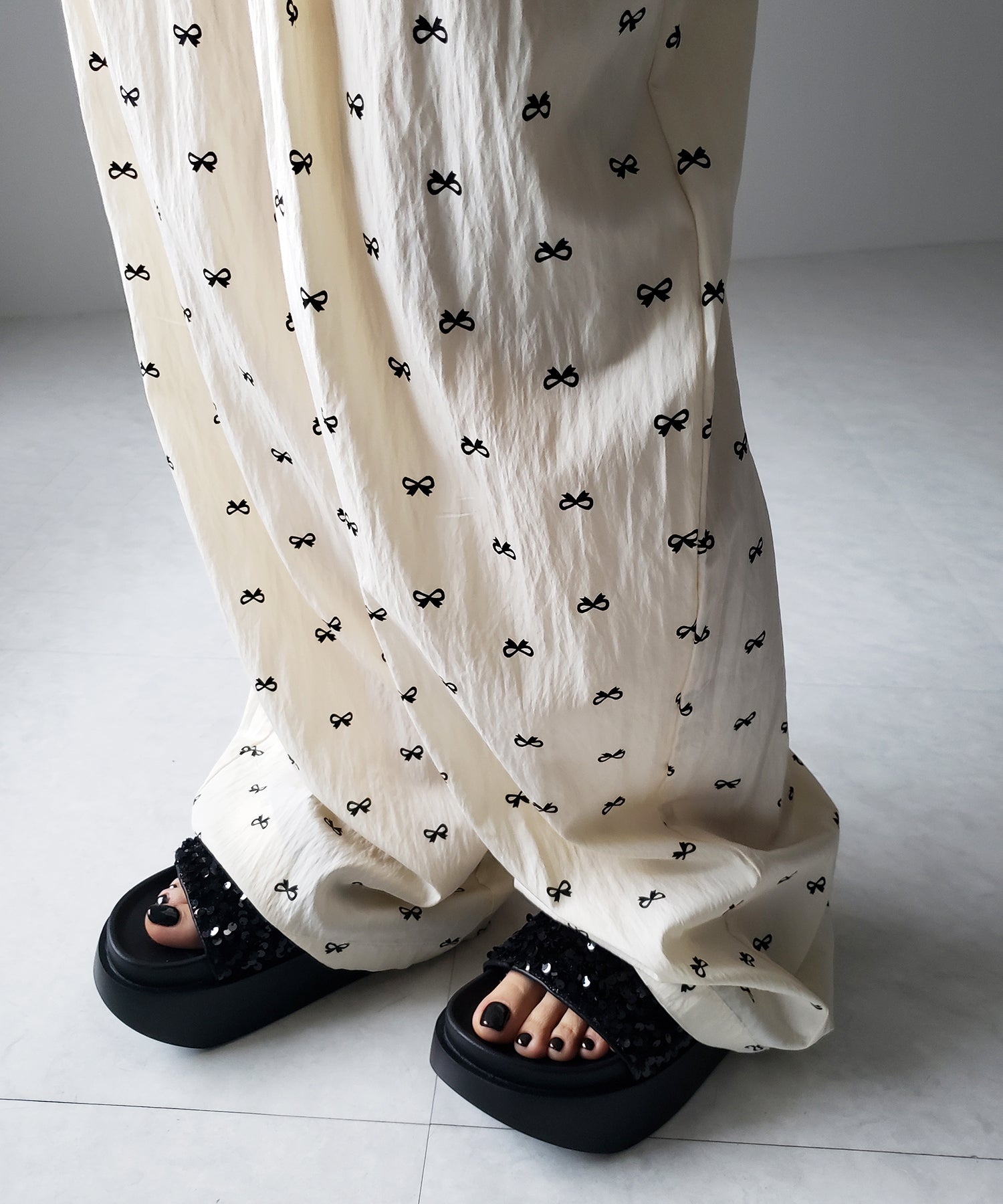 リボンプリントワイドイージーパンツ / ribbon print wide easy pants