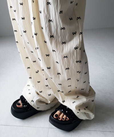 リボンプリントワイドイージーパンツ / ribbon print wide easy pants