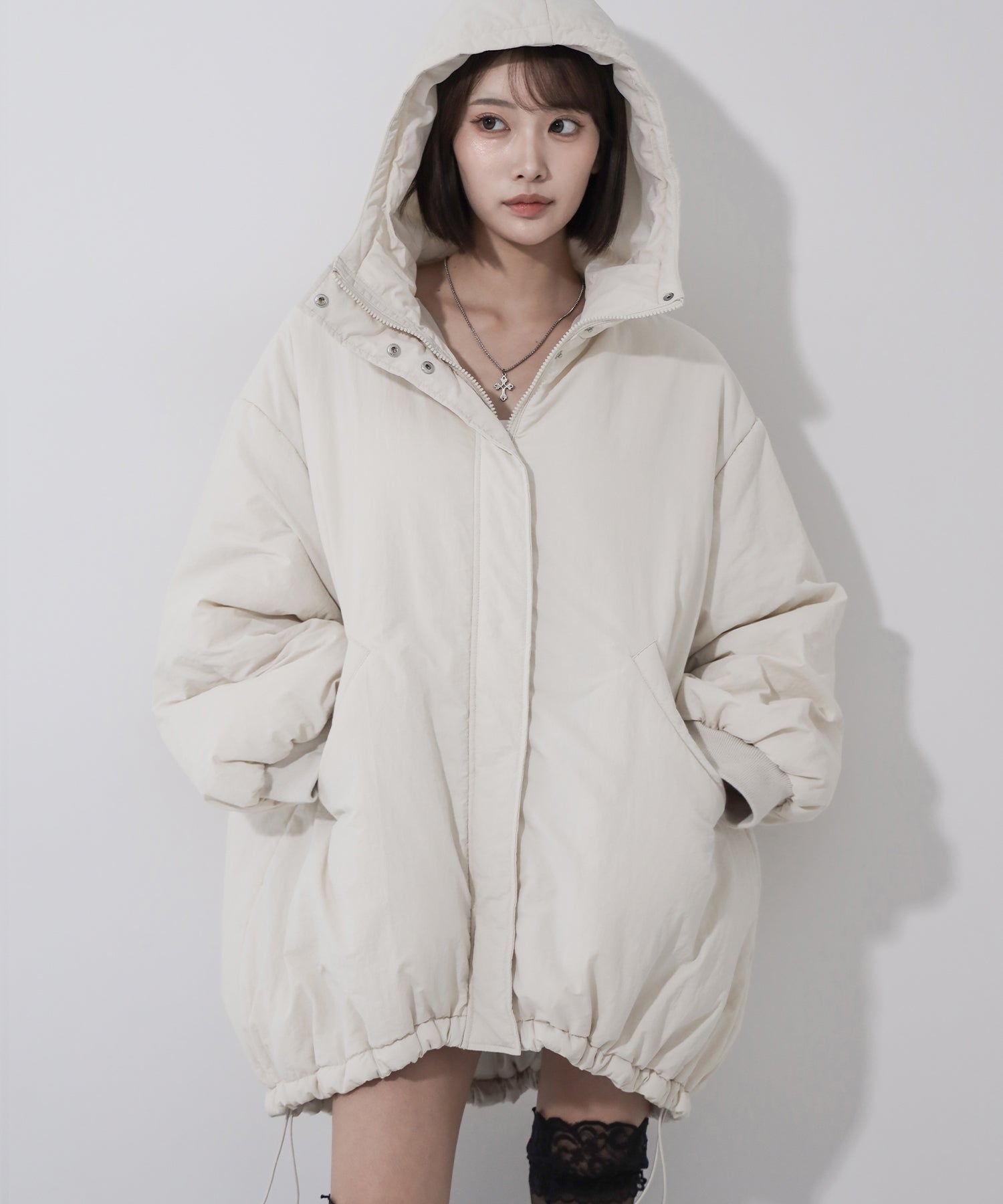 【 裾絞り可能2WAY 】フード付きパファーエコダウンモンスターコート / 2WAY Hooded puffer eco down monster coat