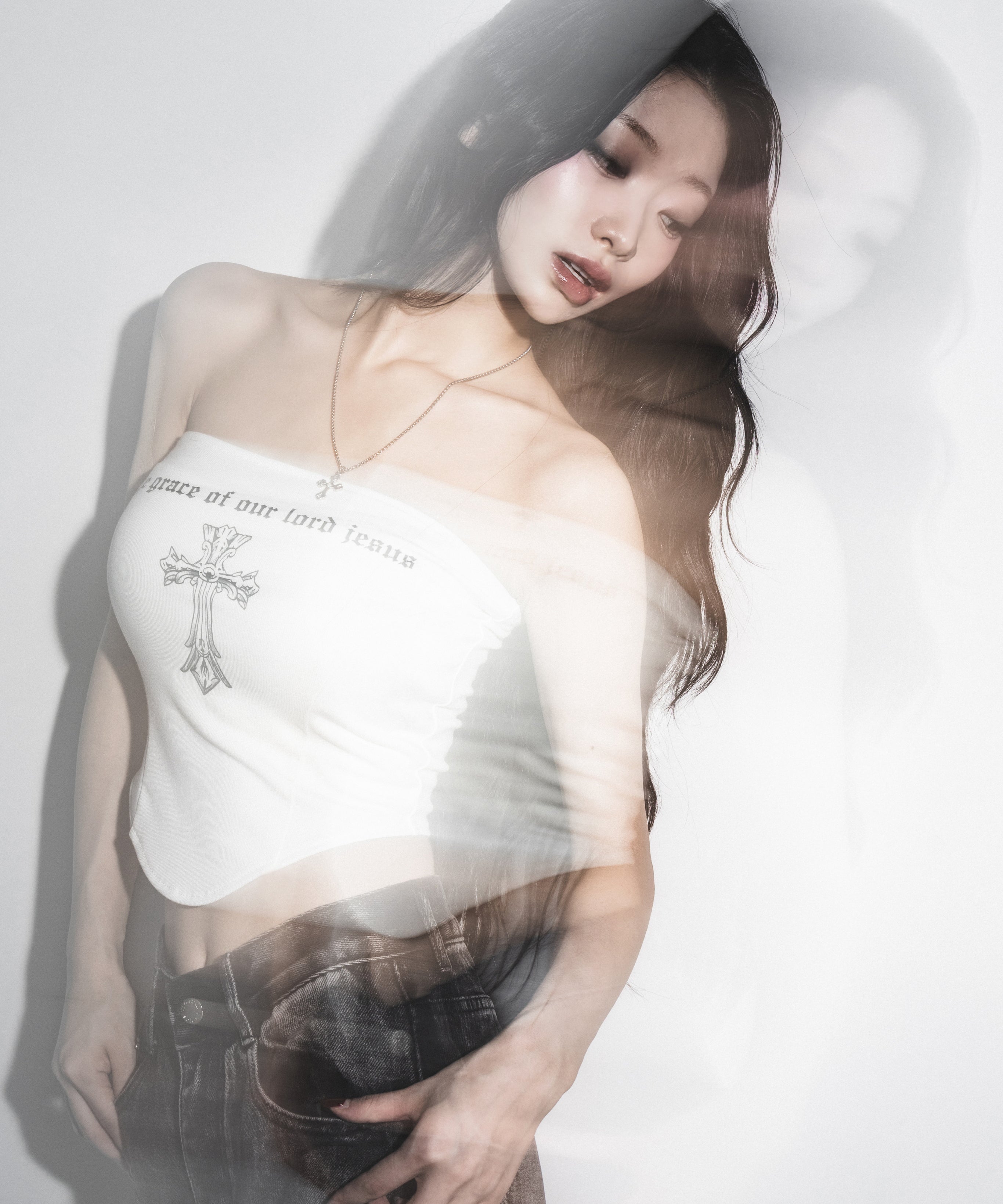 クロスグランジロゴベアトップス / cross grunge logo bare tops