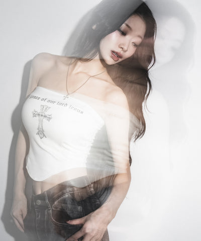 クロスグランジロゴベアトップス / cross grunge logo bare tops
