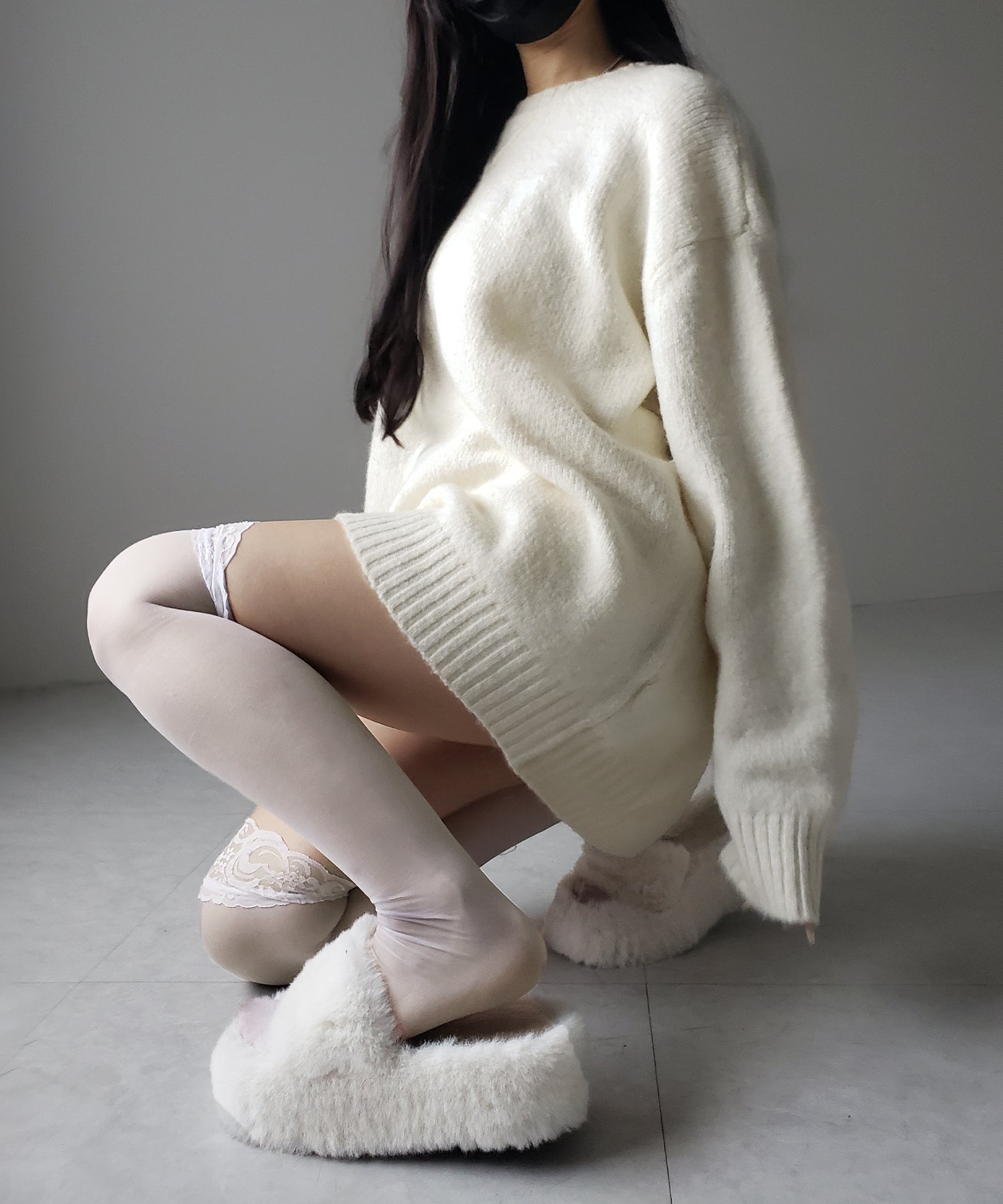 【 ニットセットアップ 】フラッフィーオーバーサイズニット + ニットショートパンツ SET / fluffy over size knit + knit short pants SET