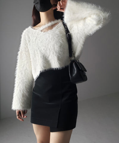 カットアウトショートシャギーニット