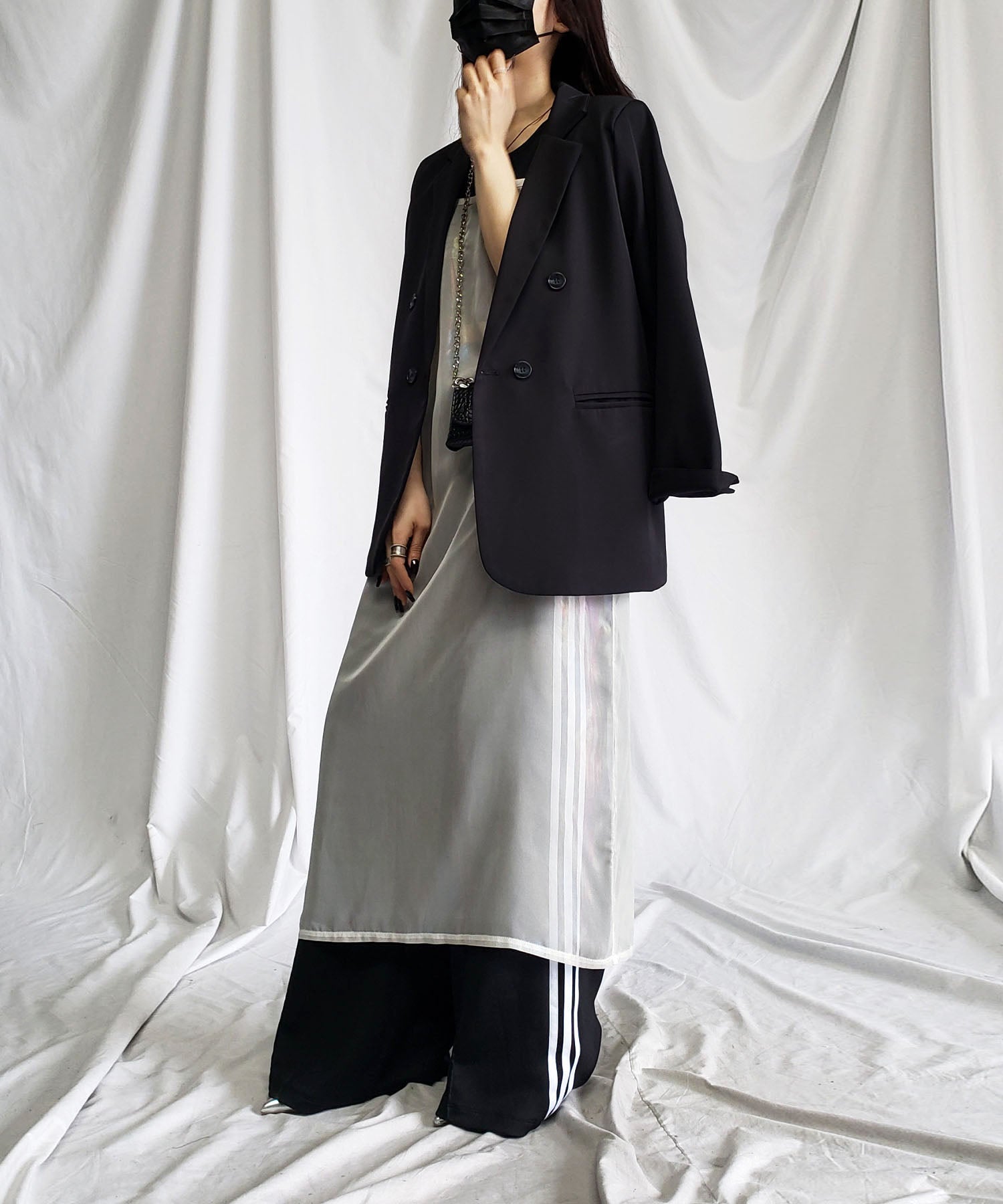 【 3color 】オーロラグロスオーガンジーバックスリットストレートキャミワンピース / Aurora gloss organdy backslit straight cami onepiece