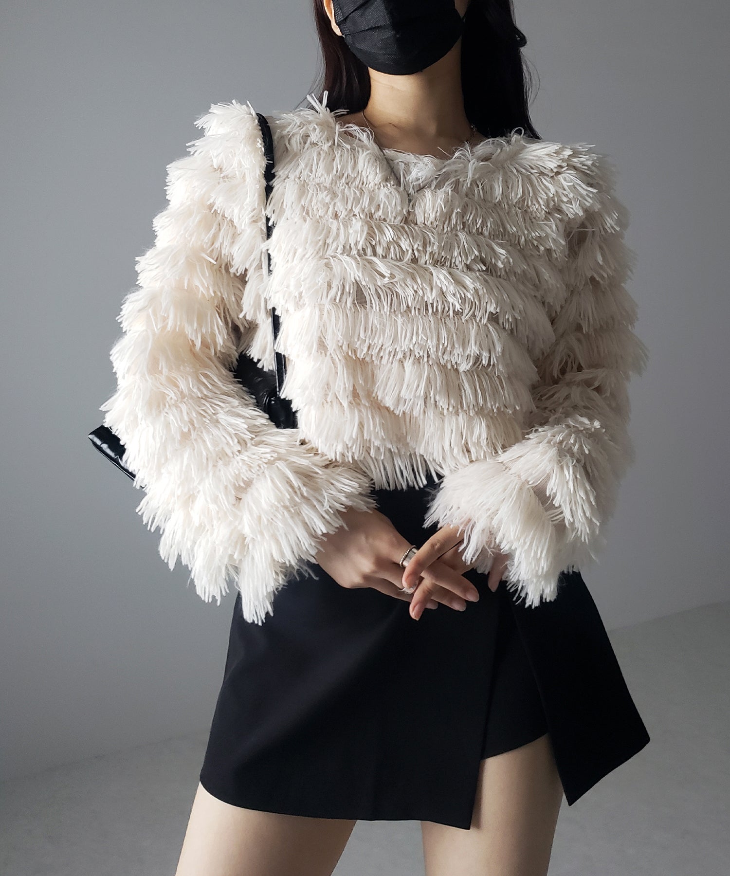【 4color 】シャギーファーフリンジオーバートップス /shaggy fur fringe over tops