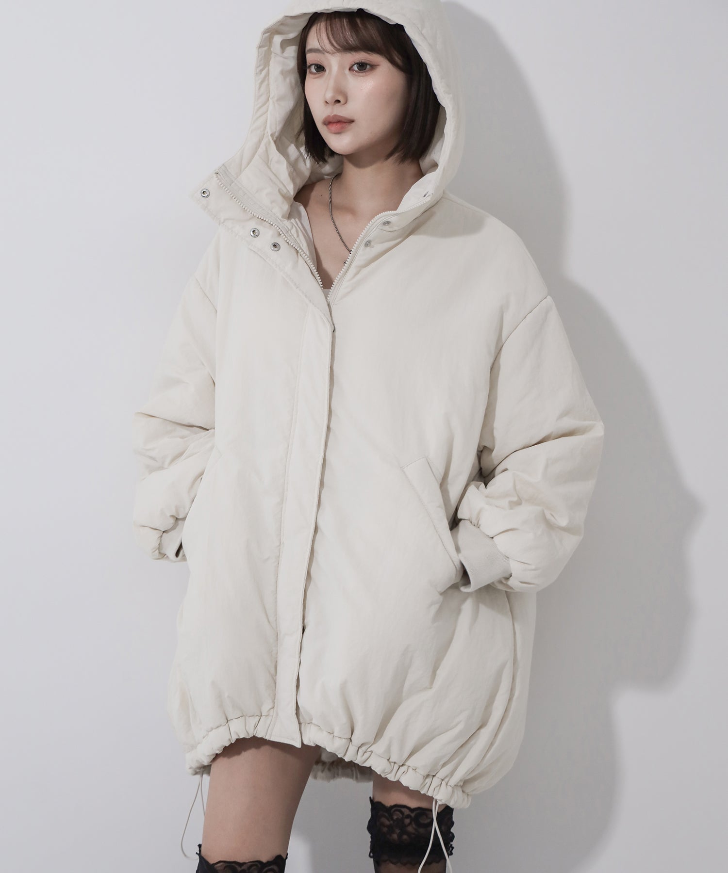 【 裾絞り可能2WAY 】フード付きパファーエコダウンモンスターコート / 2WAY Hooded puffer eco down monster coat