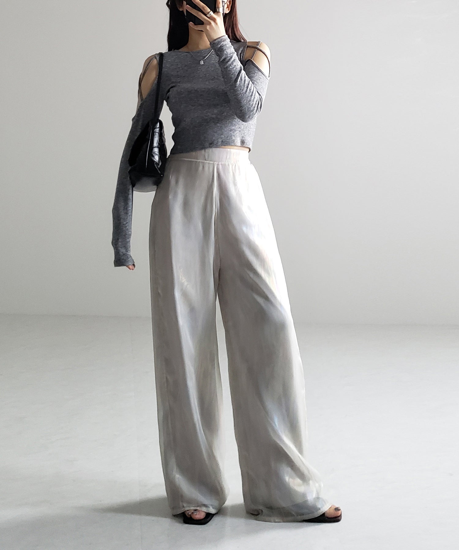 【 裏地付き 】オーロラグロスオーガンジーワイドパンツ / Aurora gloss organdy wide pants