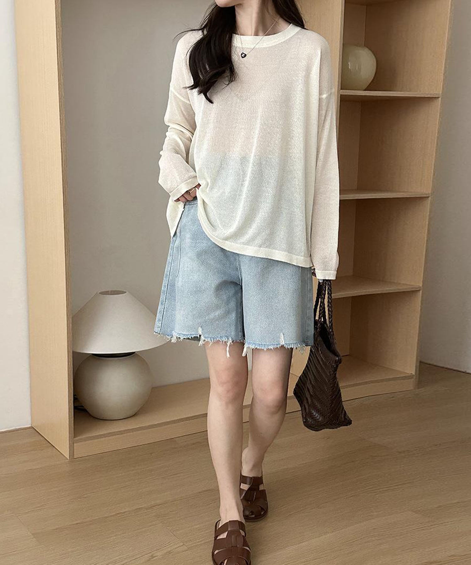 【 選べる7color 】ニュアンスカラーバックスリットオーバーシアーニット / nuance color back slit over sheer knit