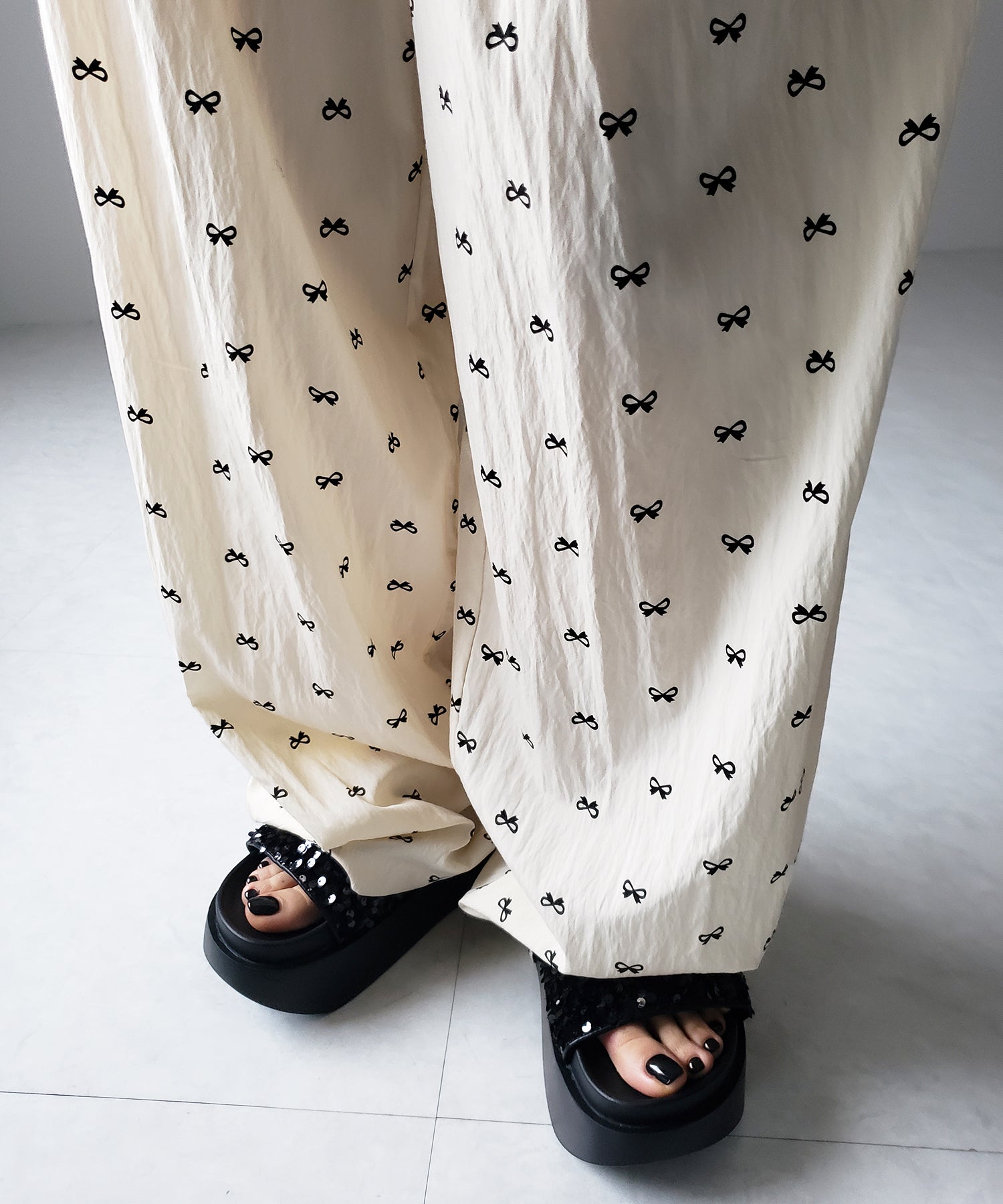 リボンプリントワイドイージーパンツ / ribbon print wide easy pants