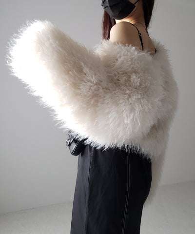 シャギーファーノーカラーボリュームショートコート/ shaggy fur nocollar volume short coat