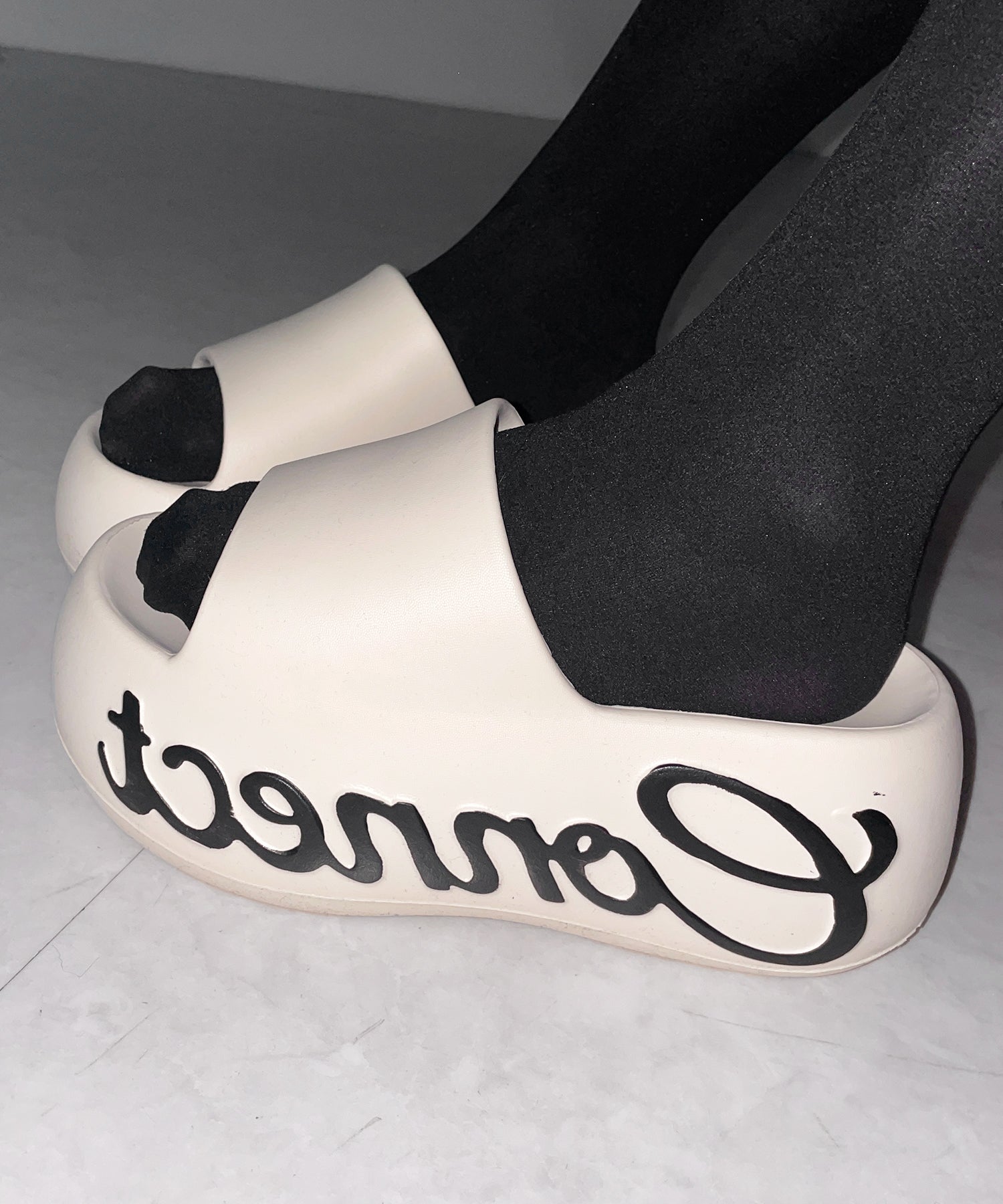 レタリングロゴ厚底スライドサンダル / lettering logo platform slide sandals