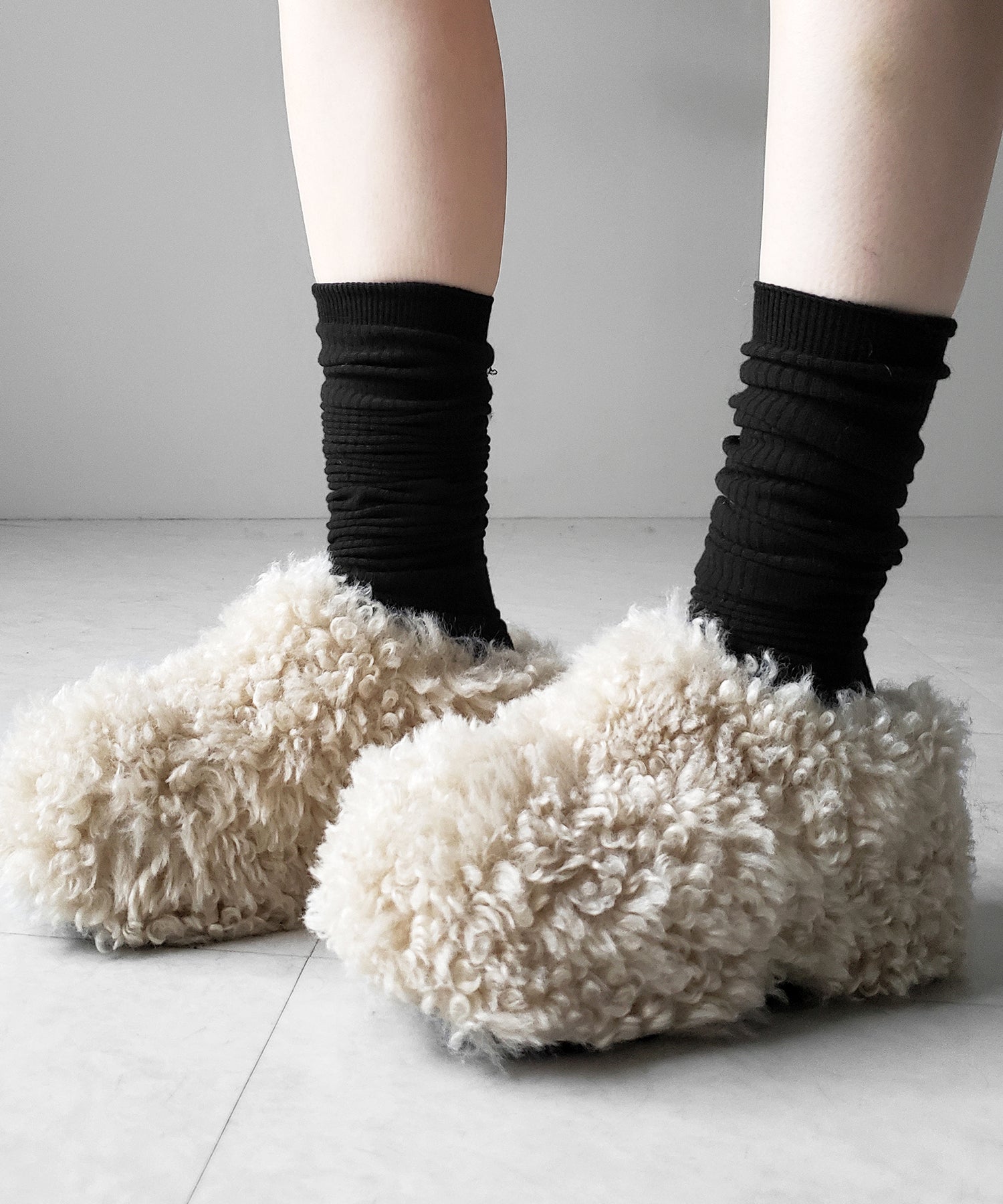 厚底テディボアサボサンダル / platform teddy boa sabo sandals