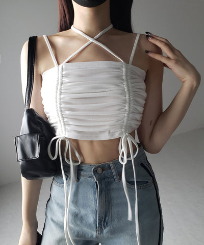 3WAYクロスストラップリボンシャーリングショートキャミソール / 3WAY cross strap ribbon shirring short camisole