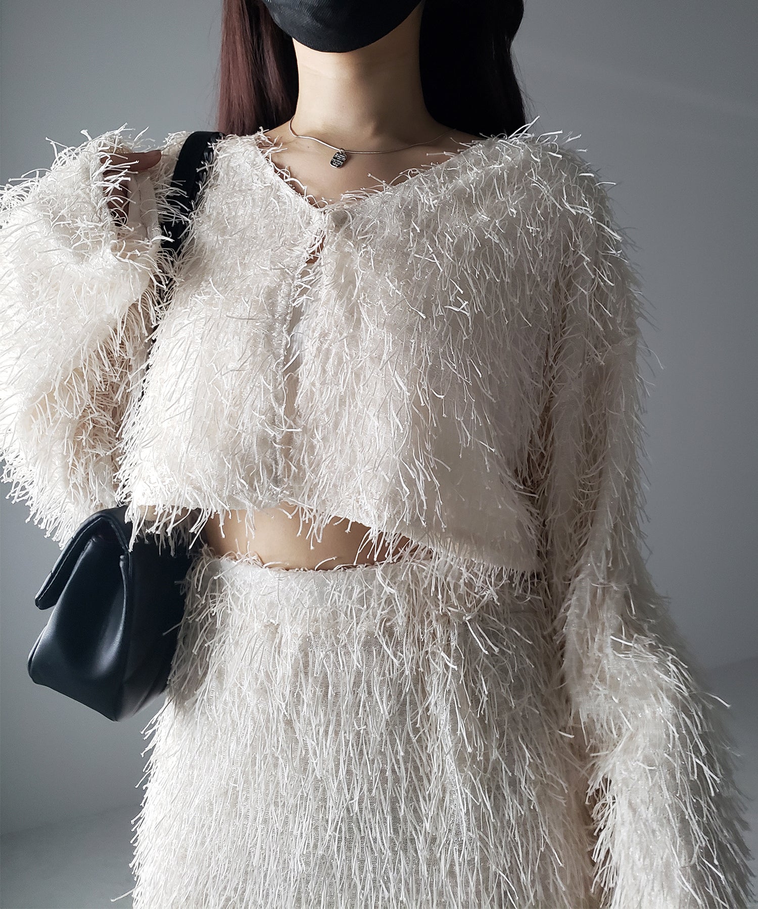 【 セットアップ可能 】シャギーフリンジショートカーディガン /shaggy fringe short cardigan