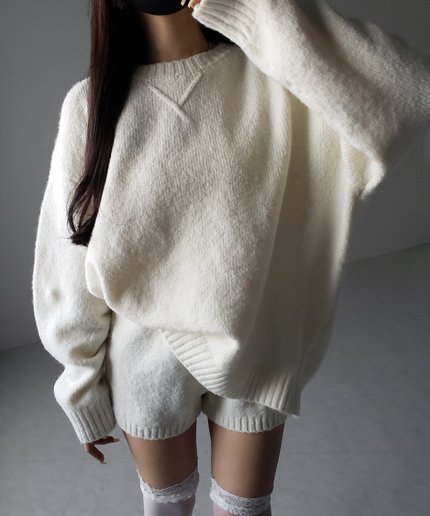【 ニットセットアップ 】フラッフィーオーバーサイズニット + ニットショートパンツ SET / fluffy over size knit + knit short pants SET
