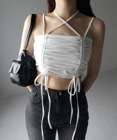 3WAYクロスストラップリボンシャーリングショートキャミソール / 3WAY cross strap ribbon shirring short camisole