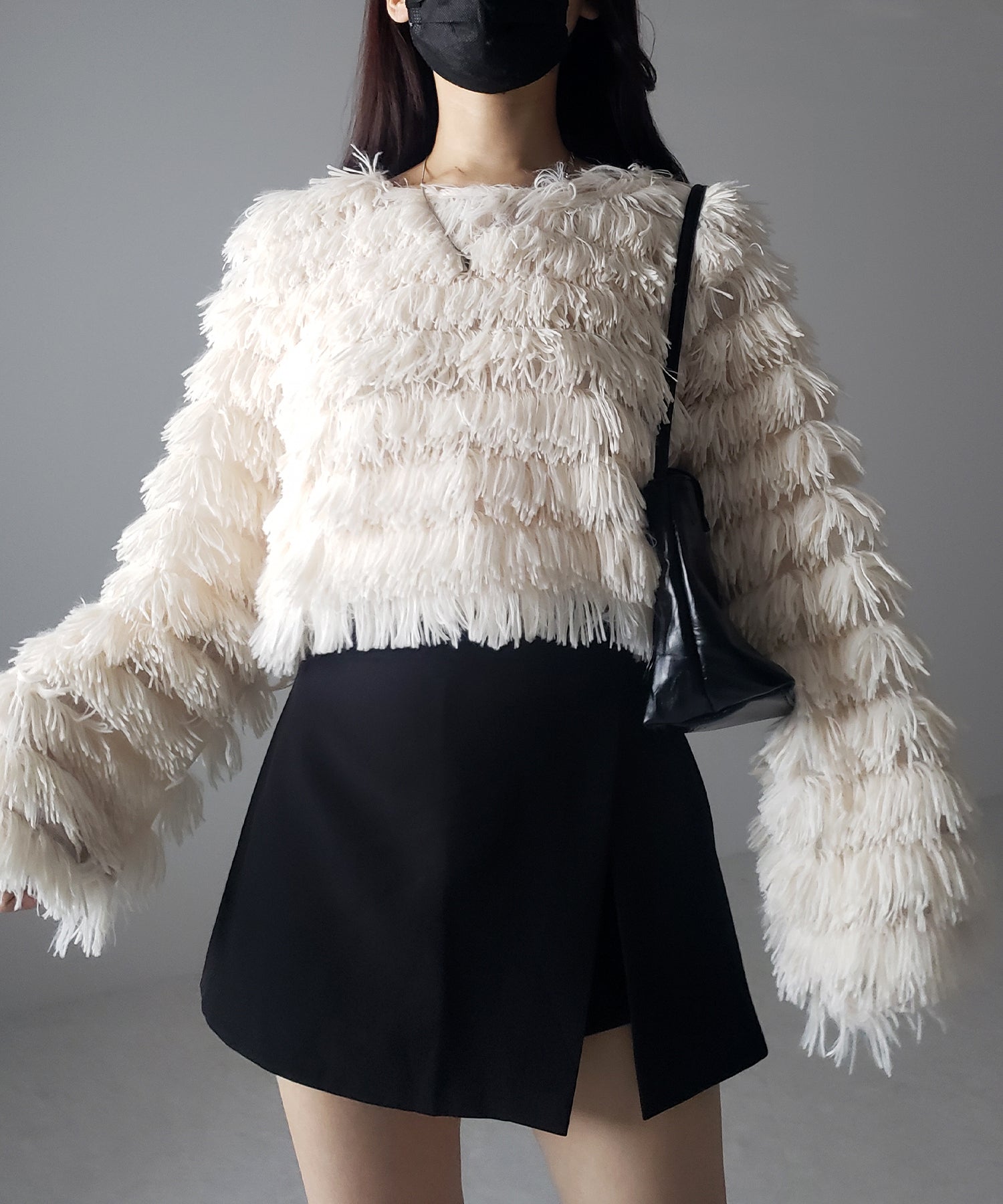 【 4color 】シャギーファーフリンジオーバートップス /shaggy fur fringe over tops