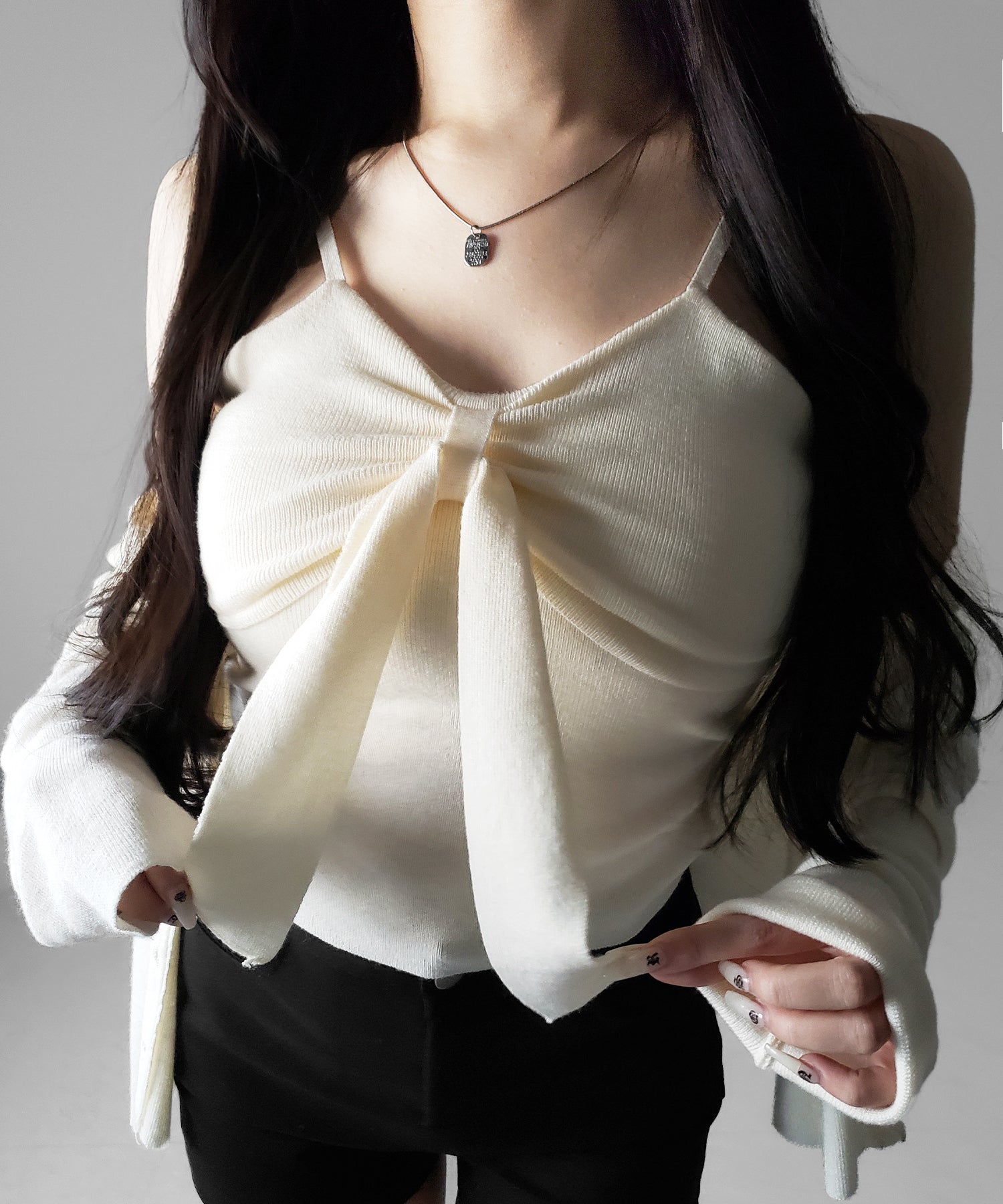 【 2点セット 】リボンニットキャミソール + カーディガンセット /ribbon knit camisole + cardigan SET