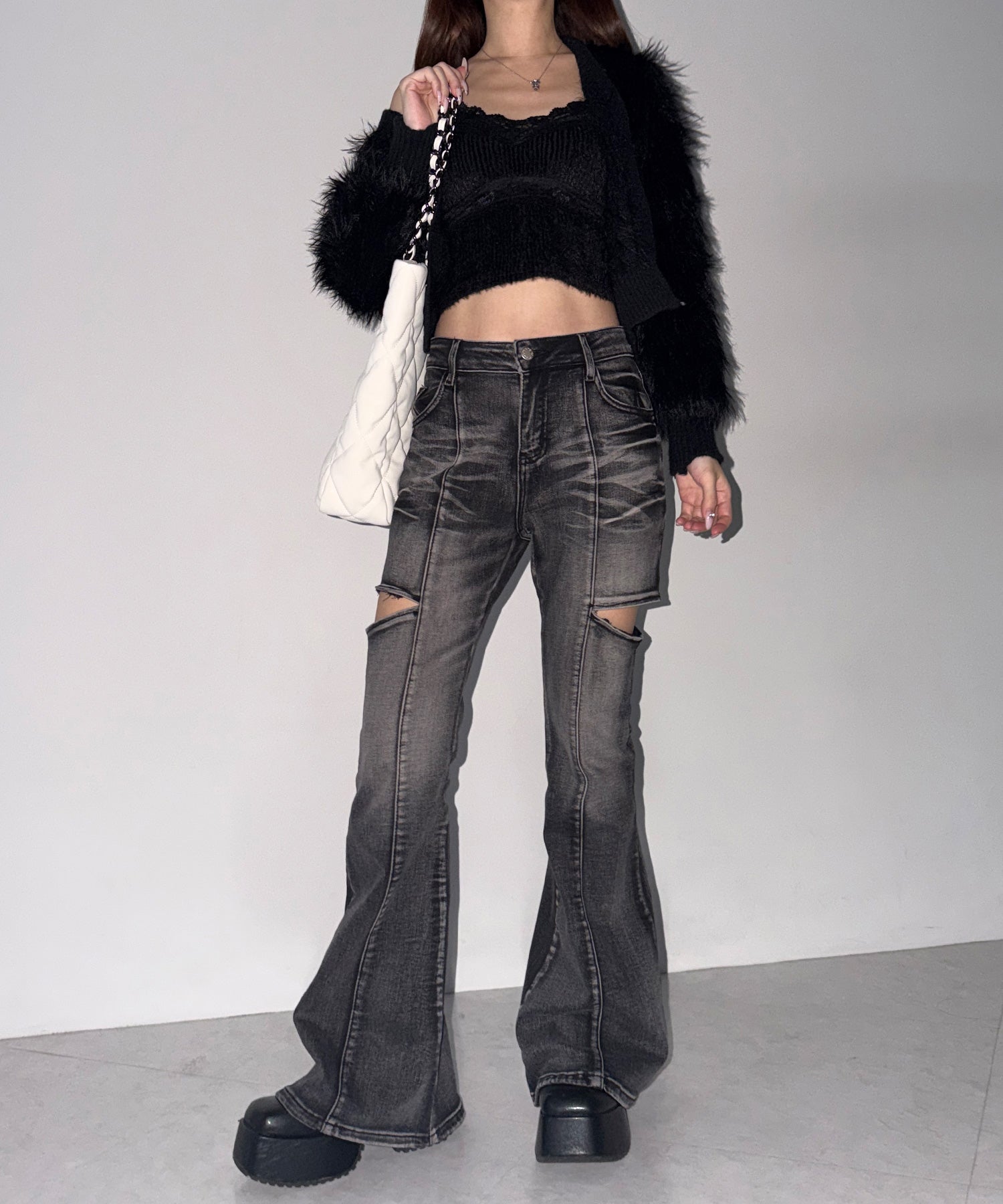 【 A4収納可 】キルティングスクエアチェーンバッグ/ quilted square chain bag