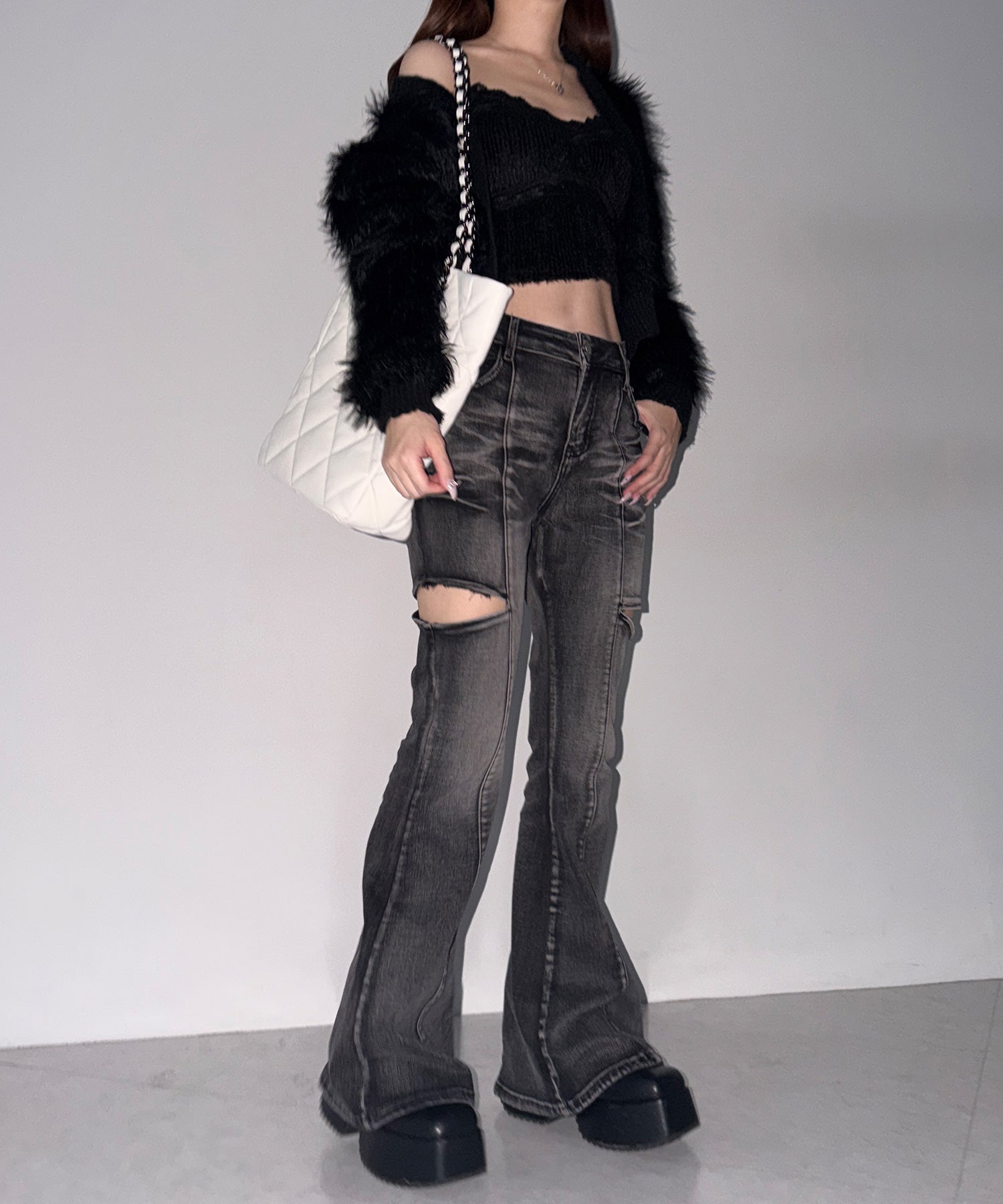 【 A4収納可 】キルティングスクエアチェーンバッグ/ quilted square chain bag