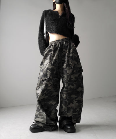 【 裾絞り可能2WAY 】カモフラミリタリーツイルワイドカーゴパンツ / camouflage military twill wide cargo pants
