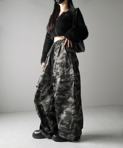 【 裾絞り可能2WAY 】カモフラミリタリーツイルワイドカーゴパンツ / camouflage military twill wide cargo pants
