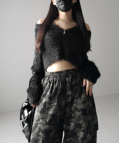 【 裾絞り可能2WAY 】カモフラミリタリーツイルワイドカーゴパンツ / camouflage military twill wide cargo pants