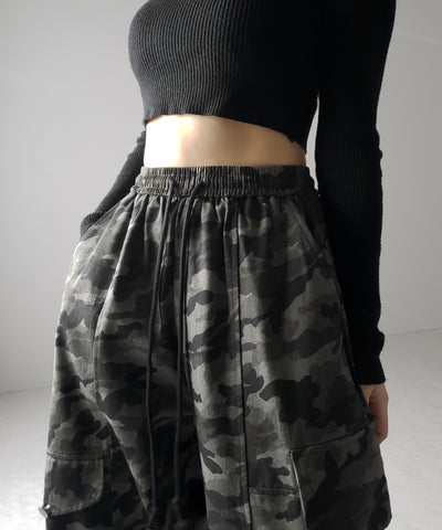 【 裾絞り可能2WAY 】カモフラミリタリーツイルワイドカーゴパンツ / camouflage military twill wide cargo pants