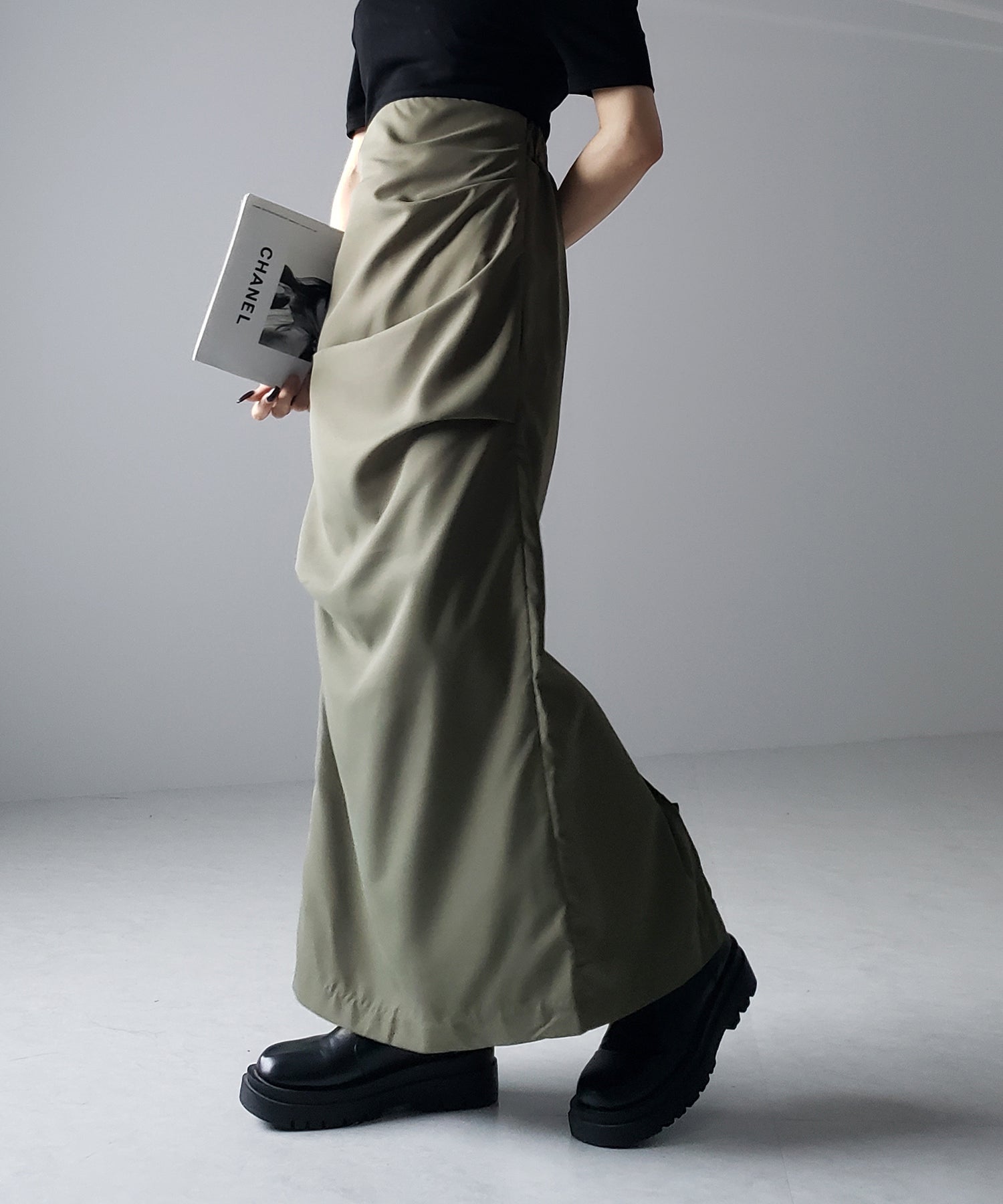 【 3size / 5color 】タックデザインハイウエストスリットロングスカート