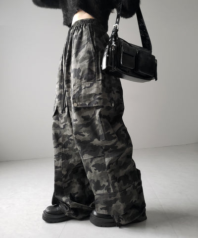 【 裾絞り可能2WAY 】カモフラミリタリーツイルワイドカーゴパンツ / camouflage military twill wide cargo pants