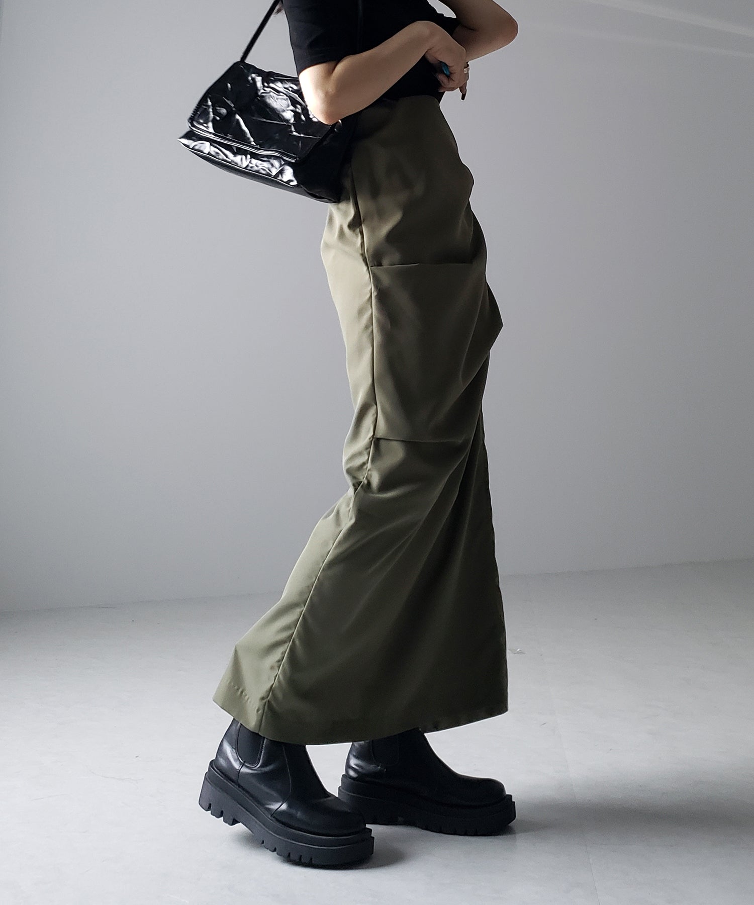 【 3size / 5color 】タックデザインハイウエストスリットロングスカート