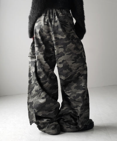 【 裾絞り可能2WAY 】カモフラミリタリーツイルワイドカーゴパンツ / camouflage military twill wide cargo pants