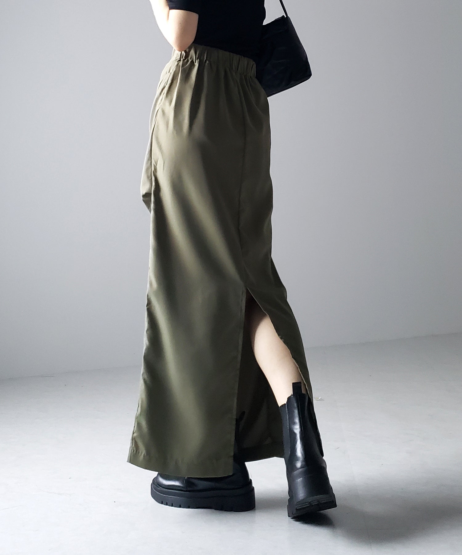 【 3size / 5color 】タックデザインハイウエストスリットロングスカート