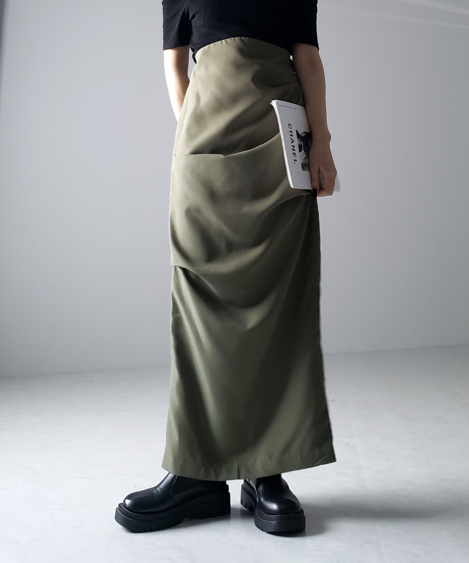 【 3size / 5color 】タックデザインハイウエストスリットロングスカート