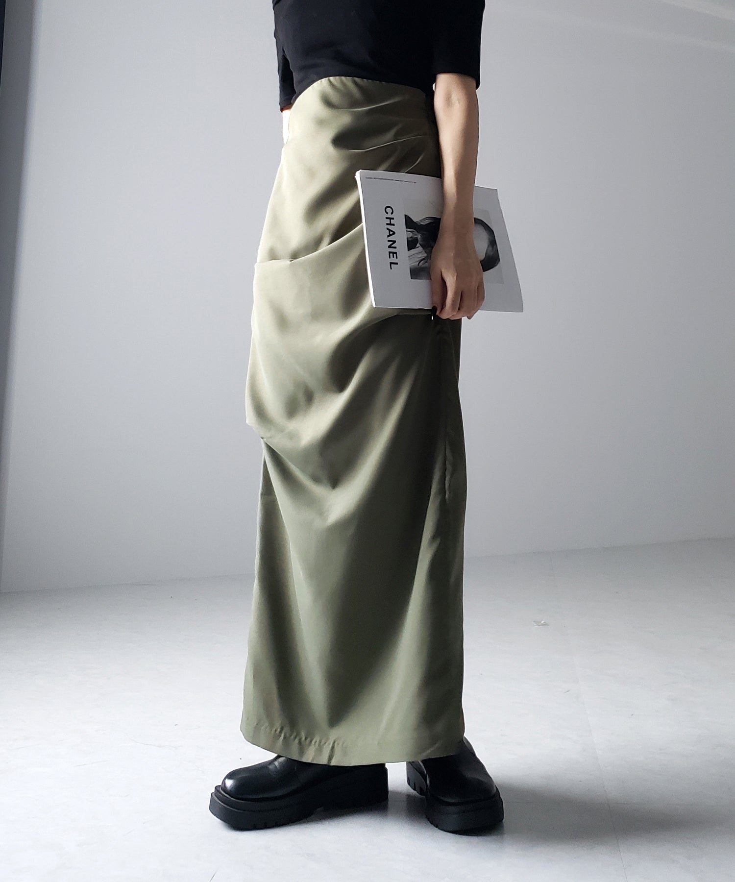 【 3size / 5color 】タックデザインハイウエストスリットロングスカート