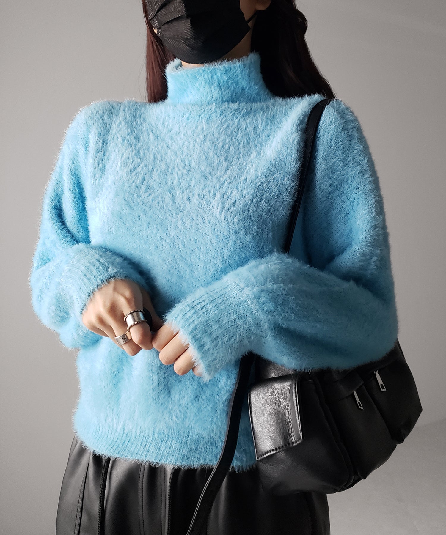 【 新色追加/9色展開 】ハイネックカラーシャギーニット
