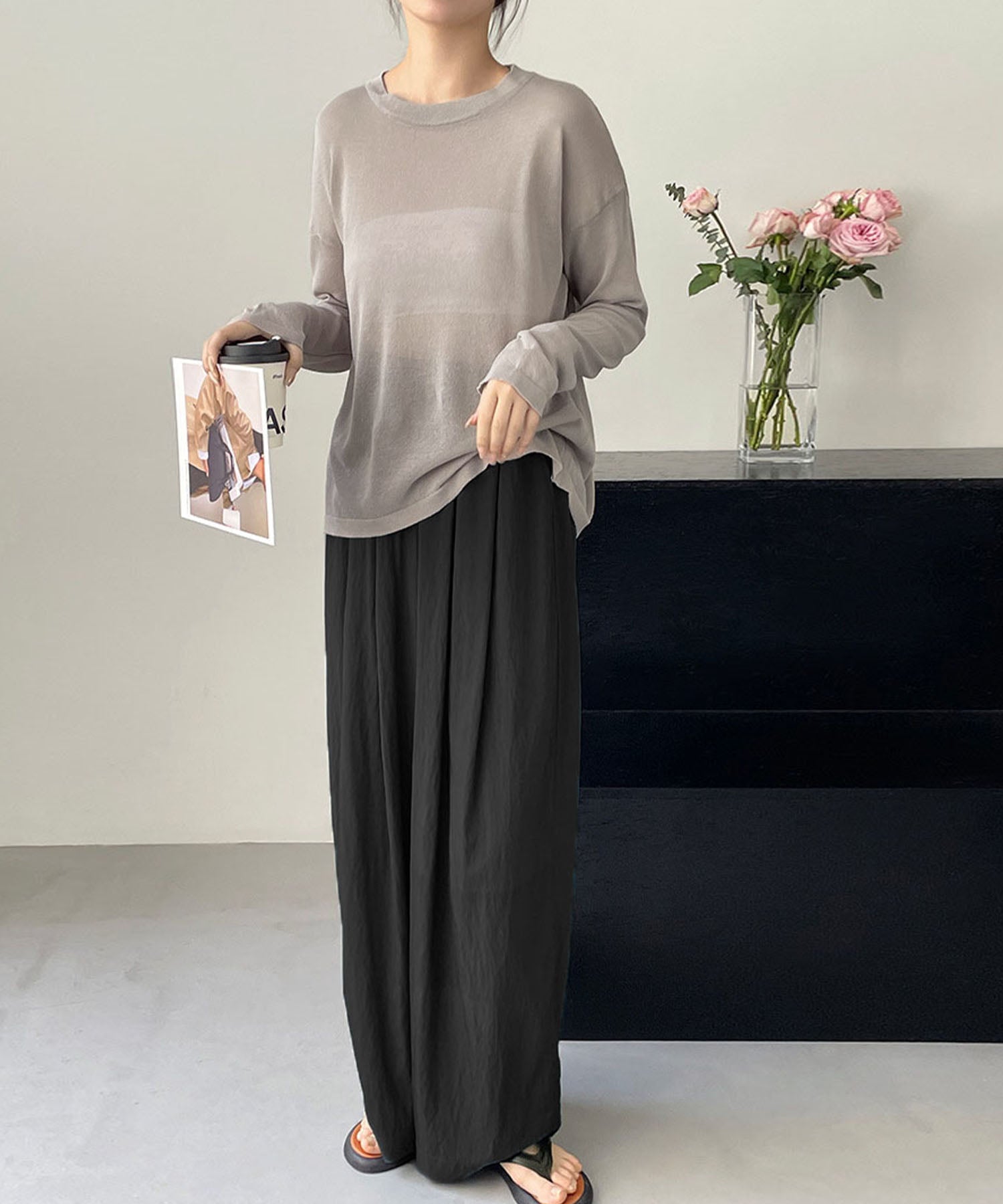 【 選べる7color 】ニュアンスカラーバックスリットオーバーシアーニット / nuance color back slit over sheer knit