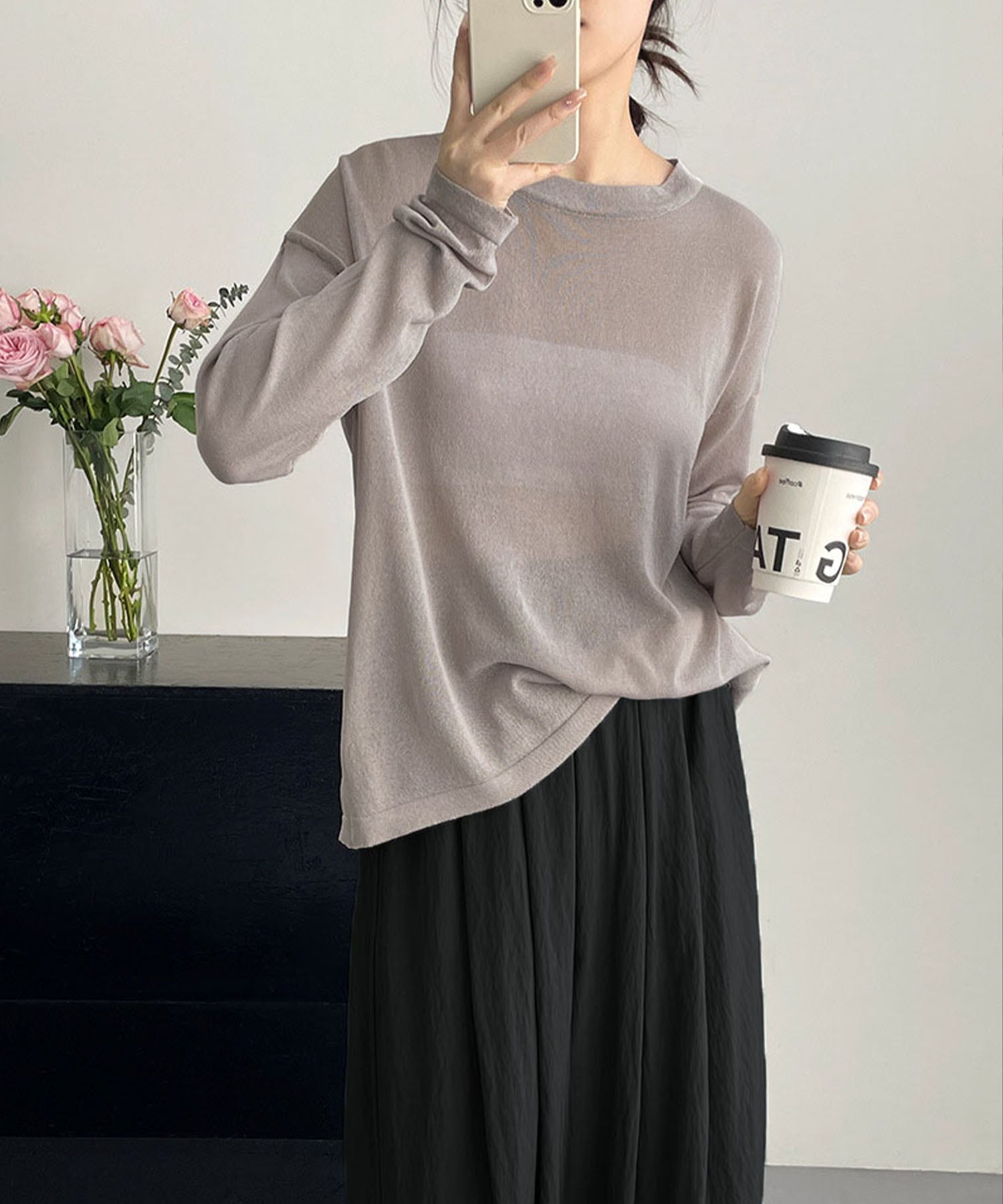 【 選べる7color 】ニュアンスカラーバックスリットオーバーシアーニット / nuance color back slit over sheer knit