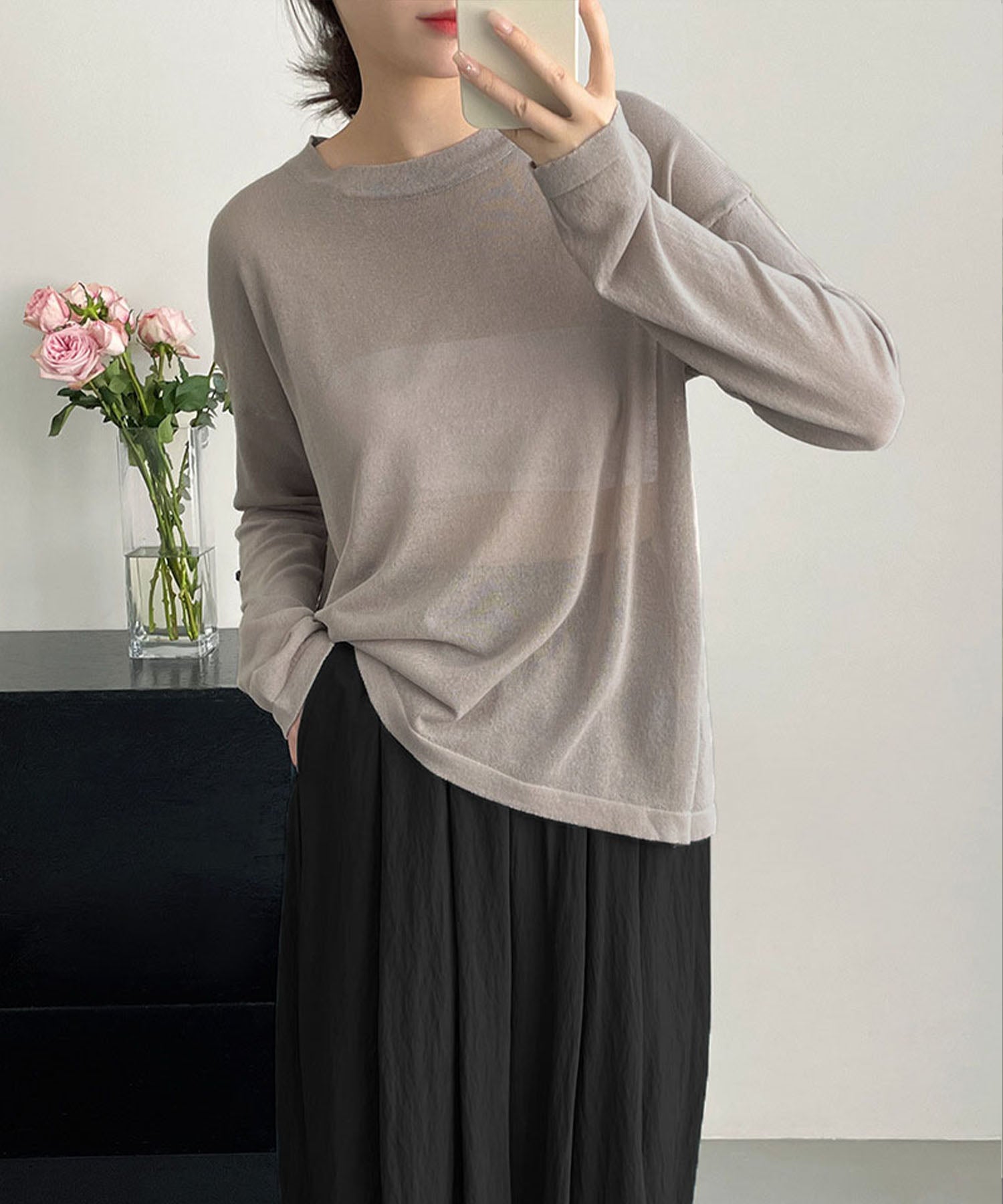 【 選べる7color 】ニュアンスカラーバックスリットオーバーシアーニット / nuance color back slit over sheer knit