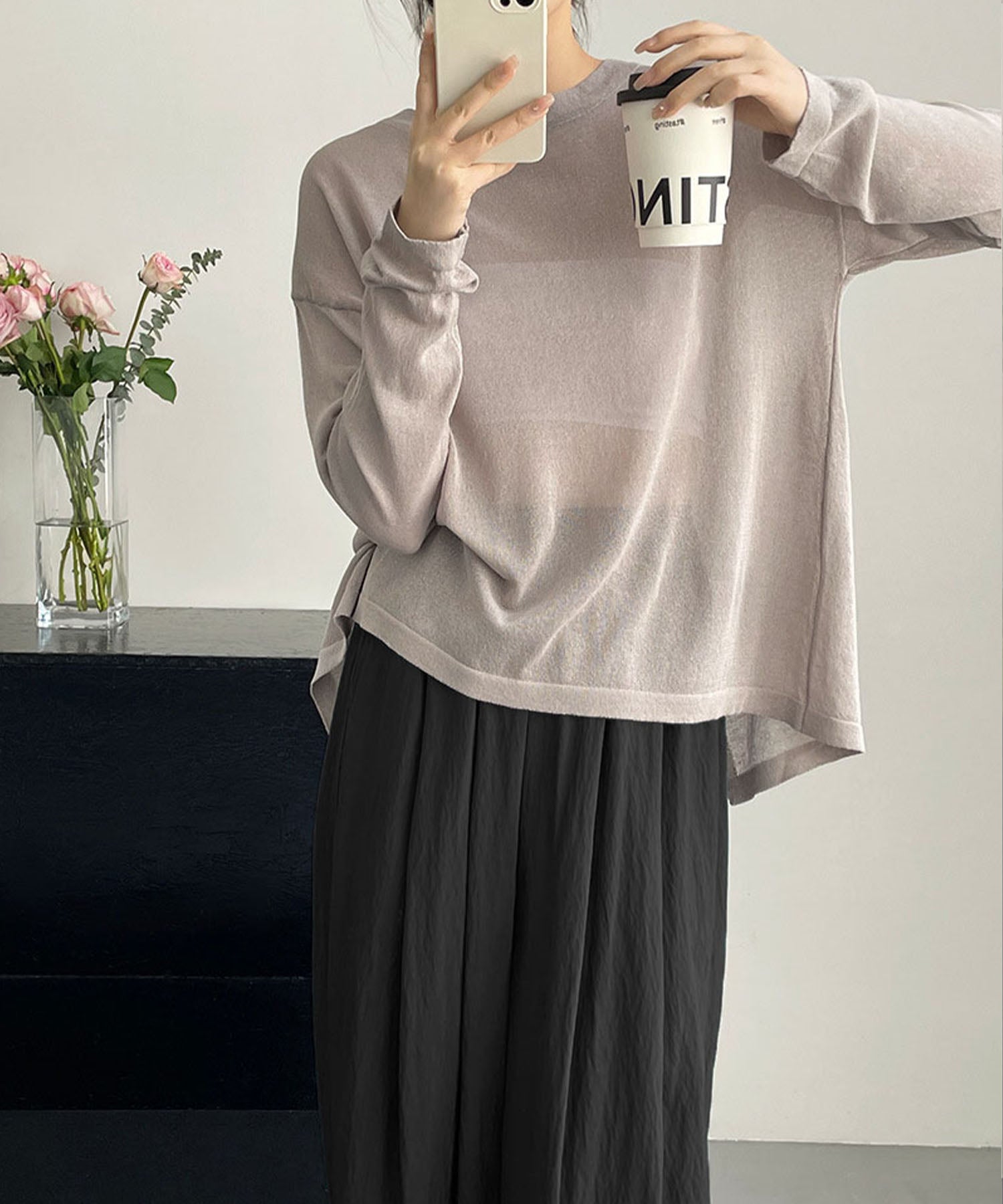 【 選べる7color 】ニュアンスカラーバックスリットオーバーシアーニット / nuance color back slit over sheer knit